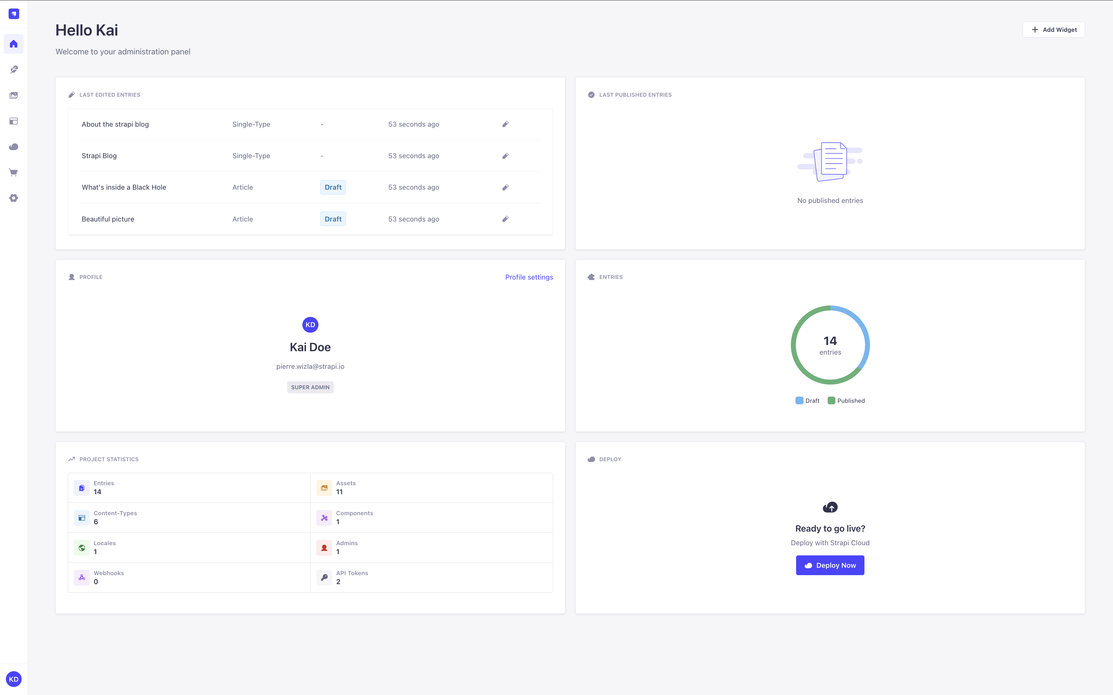 Homepage with default widgets