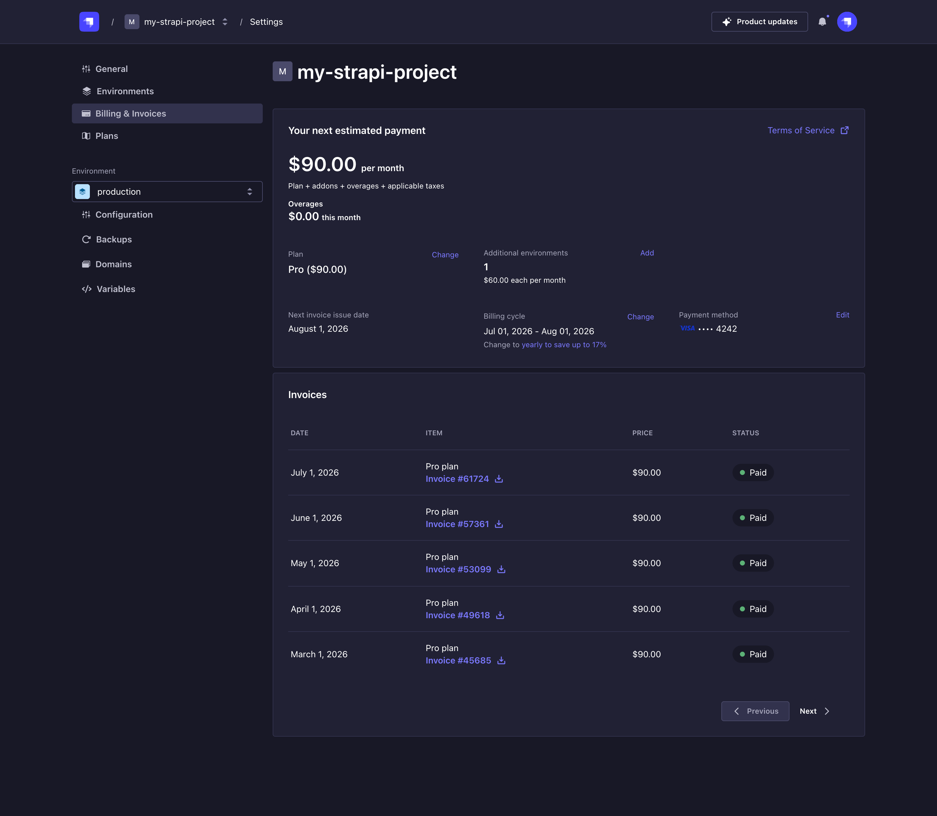 Project billing and invoices